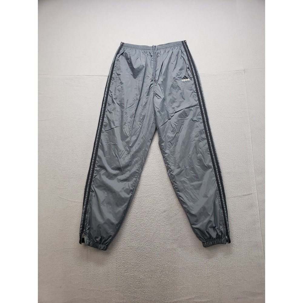 Adidas Men Athletic Jogger Pant L Gray Black Stripes Drawstring Zip Cuffs Active